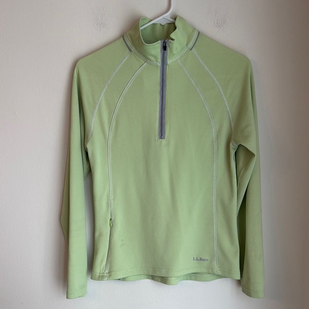 L.L.Bean Light neon Green Quarter-Zip Pullover base layer reflective small GUC